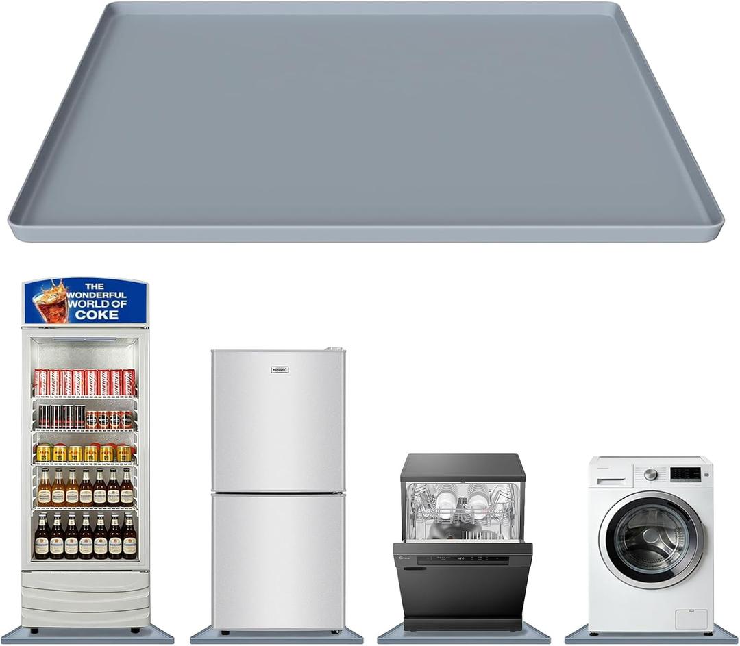 27" x 27" Silicone Washing Machine Drain Pan with 0.78" Raised Edge, Waterproof Washer Drip Tray, Non-Slip Floor Leak Protection Mat for Washer, Dryer, Refrigerator, Dishwasher。(Grey)