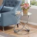 OIOG Glass Round End Table, Modern Contemporary Side Table for Small Space with Tempered Glass Tabletop for Living Room, Chrome Finish, 23.6" x 23.6" x 24.2"