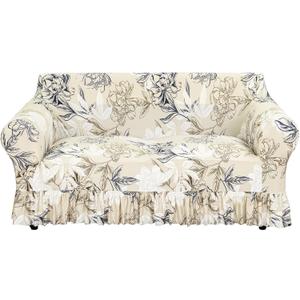 FUANGUI Loveseat Couch Cover Slipcover 1 Piece, Stretch Printed Love Seat Sofa Cover for 2 Cushion Couch with Skirt, Couch Slip Covers Pet Friendly, Washable Furniture Protector (2-Seater, 57"-70") (Medium)