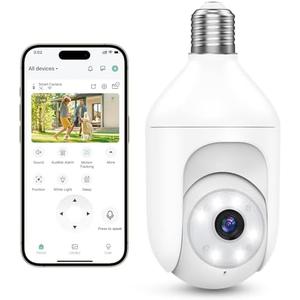 Akasumer Light Bulb Security Cameras Wireless Outdoor Indoor, 2.4GHz WiFi Lightbulb Cameras for Home, 360°PTZ, 2K Color Night Vision, Motion Detection, 2-Way Audio, Spotlight Audible Alarm