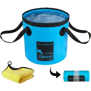 AUTODECO Collapsible Bucket 5 Gallon Container Folding Water Bucket Portable Wash Basin 20L (Blue)