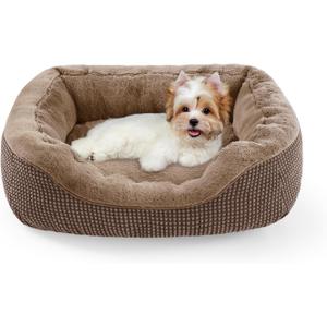 INVENHO Small Dog Bed Orthopedic Warming Soft Calming Sleeping Durable with Anti-Slip Bottom (S PLUS (25"x21"x8"), Dark Brown)