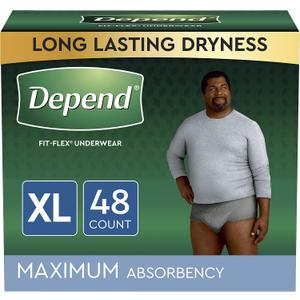 Depend FIT-FLEX Incontinence Underwear for Men, Maximum Absorbency, Disposable, Extra-Large, Grey, 48 Count (2 Packs of 24) 