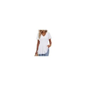 OFEEFAN Womens Summer Tops Babydoll Short Sleeve Shirts Puff Sleeve Peplum Tops V Neck T Shirts XL