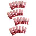 3 x Press On Nails Long Square Fake Glossy Glitter with Rhinestone & Pearl - French Tip Glue on Nails - Artificial, Valentines Day, Acrylic - 24Pcs (Standard)