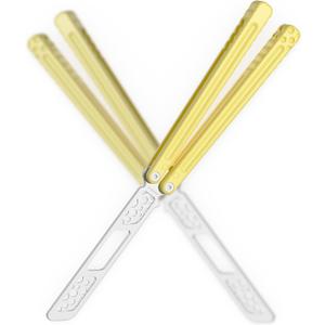 Nabalis Cheese Butterfly Knife Balisong Trainer, 6061 Aluminum, 420C Blade Material, Teflon-Coated, Public-Friendly Metal Trainer
