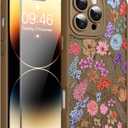 Magnetic for iPhone 14 Pro Case with Screen Protector, Brown Flower | Pretty Flower Floral Pattern Design [Compatible with MagSafe] [Full Camera Protection] Shockproof Slim Cover for Women Girls