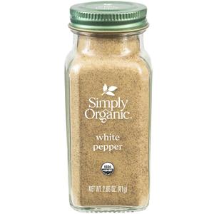 Simply Organic White Pepper, 2.86-Ounce Jar, Lightly Flavor Sauces, Fish, Chicken & Potato Dishes, Milder Earthy Flavor (EXP 02/11/26)