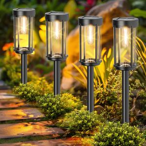 12 Pack Solar Lights Outdoor Waterproof for Garden Walkway Pathway Lawn Yard Decorative Modern Landscape Lighting. (Warm White Light, 12)