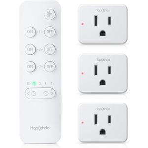 Timer Outlet Plug, 15A/1500W Remote Control Outlet, 500ft Range Wireless Remote Light Switch, Timer Switch for Lights, Anti-Surge 4000V, for Household Appliances (3 Outlets + 1 Remote)