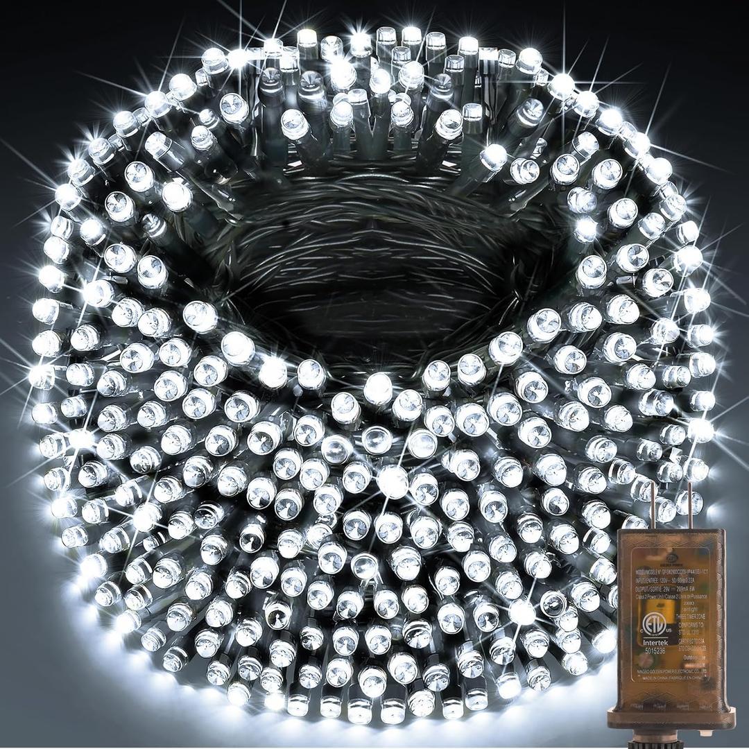KNONEW 403FT 1000 LED Christmas Lights Outdoor String Light 8 Modes & Timer Fairy Lighting Plug in Waterproof for Xmas Yard Tree Wedding Party Holiday Decorations (Cool White) (403FT 1000 LED Dark Green Wire)