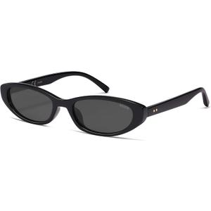 SOJOS Trendy Oval Cat Eye Polarized Sunglasses Womens Mens, 80s 90s Retro Small Thin Y2K Sunnies SJ2664 (Black/Grey)