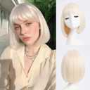 Short Platinum Blonde Straight Wig with Bangs Light Blonde Bob Wigs for Women Natural Looking 613 Blonde Synthetic Hair Heat Resistant Fiber Wig for Daily Party Cosplay (10 inch)