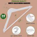 Amber Home 30 Pack White Wooden Coat Hangers, White Wood Suit Hangers with Non-Slip Pant Bar, Clothes Hangers for Closet Organization, Shirts, Jackets, Dresses, and Pants (White, 30)