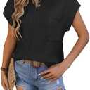 Casual Short Sleeve Tops for Women 2026 Spring Summer Trendy Ribbed Knit Sweater Vest Vacation Outfits with Pockets L