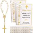 Quelay 50 Sets Rosary Baptism Favors Mini Acrylic Rosary Finger Rosaries Gold Bead Faux Pearls with Cards and Bags Recuerdo De Boda Y Bautizo for Christening Party Favor(Blessing)