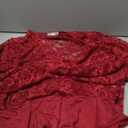 Chloefairy Sexy Women's Lace Blouse Flared Sleeve Deep V-Neck Lace Floral See Through Slim Fit Mesh Sheer Crop Tops Clubwear, Red, Large