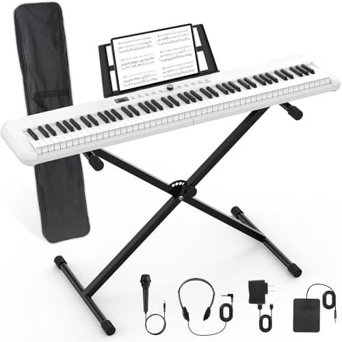 88 Key Piano Keyboard, Semi Weighted Electronic Digital Piano with Music Stand, Power Supply, Sustain Pedal, Bluetooth, Stand, MIDI, for Beginner Professional at Home, Stage