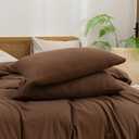 2 x BESTOUCH Duvet Cover Set 100% Washed Cotton Linen Feel Super Soft Comfortable Chic Lightweight 3 PCs Home Bedding Set Solid Cocoa Brown Queen