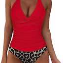 SUUKSESS Women Sexy Halter Tankini Bathing Suit Slimming Tummy Control Swimsuit M