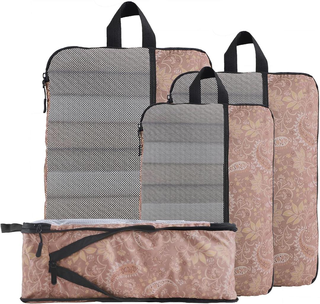 U+U 4 Set Compression Packing Cubes - Ultralight Travel Organizers, Space-Saving Suitcase Organizer, Expandable Packing Cubes for Travel and Family Vacation (Paisley Pattern)