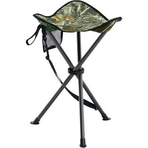 Portal Folding Camping Stool Portable Foldable Tripod Seat for Hiking Hunting Walking Fishing Travel Outdoors with Side Pockets Sturdy Steel Legs Support Up to 225 LBS (Camo-fabric)