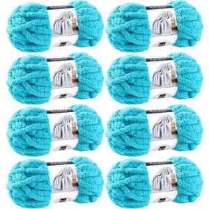 Chunky Chenille Yarn for Hand Knitting 8 Jumbo Pack Jumbo Chunky Yarn for Hand Soft Blanket Knitting, Bulky Thick Fluffy Yarn for Crocheting (Lake Blue)