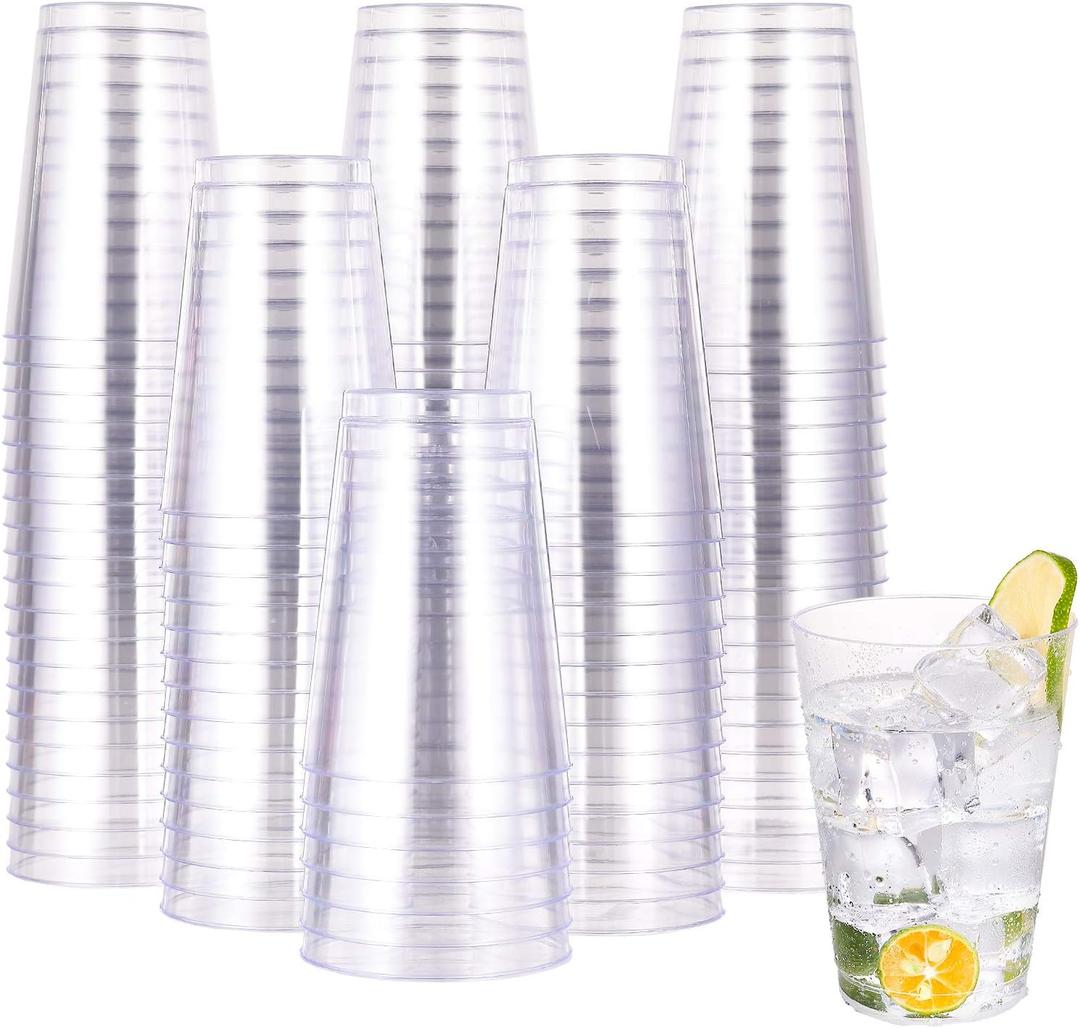 JOLLY CHEF 12 oz Clear Plastic Cups, 100 Pack Heavy-duty Party Glasses, Disposable Plastic Cups for Halloween,Thanksgiving Day, Christmas Party (Clear-12oz-100)