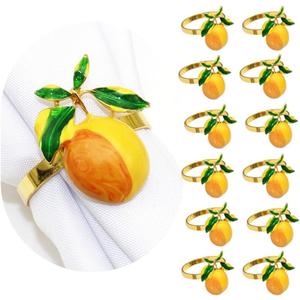 Lemon Napkin Rings Set of 12, Elegant Citrus-Themed Tableware for Summer Parties,Weddings, Thanksgiving Thanksgiving, Christmas (Yellow, One Size)