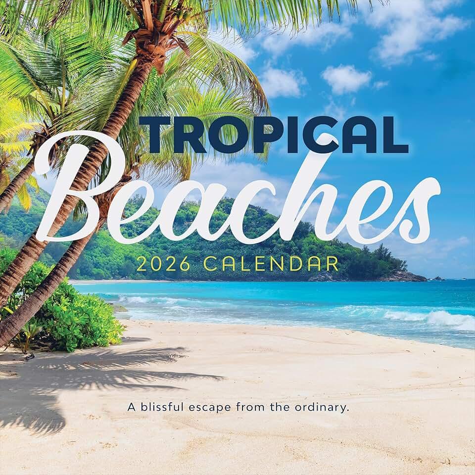 TF Publishing 2026 Tropical Beaches Wall Calendar - Large Grids for Appointments and Scheduling - Vertical Monthly Wall Calendar 2026 w/Premium Gloss Paper for Home and Office Organization - 12x12in