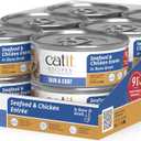 Catit Recipes Skin & Coat Chicken & Seafood Entre High-Protein Wet Cat Food with Tuna, Salmon, Mackerel & Chicken, Omega-3 for Skin & Coat, Prebiotics, Hydrating Bone Broth, Taurine 3oz (12/cs) (EXP 11/01/27)