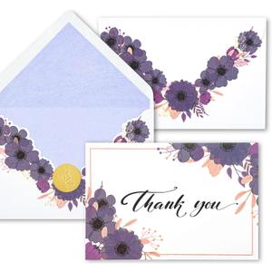 4 x AZAZA Floral Thank You Cards with Envelopes 24 PK, Wedding Purple Cards Unique Floral Design, 4x6 Wildflower Thank You Notes for Baby Shower, Bridal Shower, Sympathy (Purple Violet Flowers)