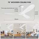 72 Inch White Ceiling Fan No Light Wood Outdoor Ceiling Fans for Patios Living Room Garage Kitchen Mid Century Modern Exterior Extra Large Ceiling Fan Without Light with Downrod