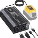 Ecarke 300W Portable Power Inverter Compatible with DeWALT 20V Battery, DC 20V to AC 110V Power Station with 2 AC Outlets, 3 USB Ports & 1 Type-C 18W, for Camping RV Emergency Use (No Battery) (Yellow)