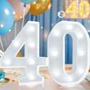 Pooqla 40th Birthday Decoration for Woman Man, Decorative LED Light Up Numbers, Marquee Numbers 40 Sign for Party Backdrop 40th Wedding Anniversary Decor, Warm White and Cool White Number 40
