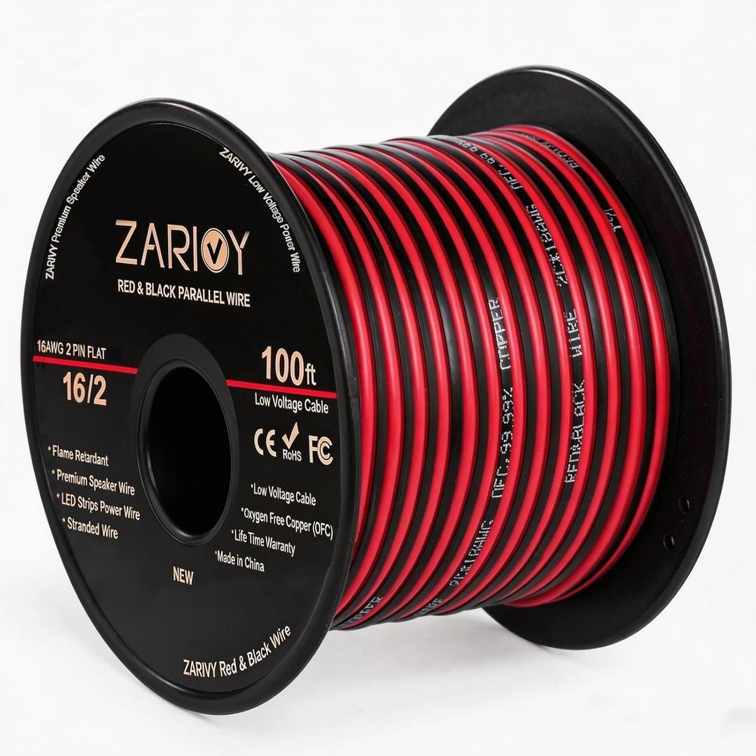16 Gauge Wire 100 Feet, 16 AWG Red Black Electrical Wire 12V/24V DC Cable, 16AWG 2 Conductors LED Strips Extension Cord for Speaker, LED Strips, Autos, use