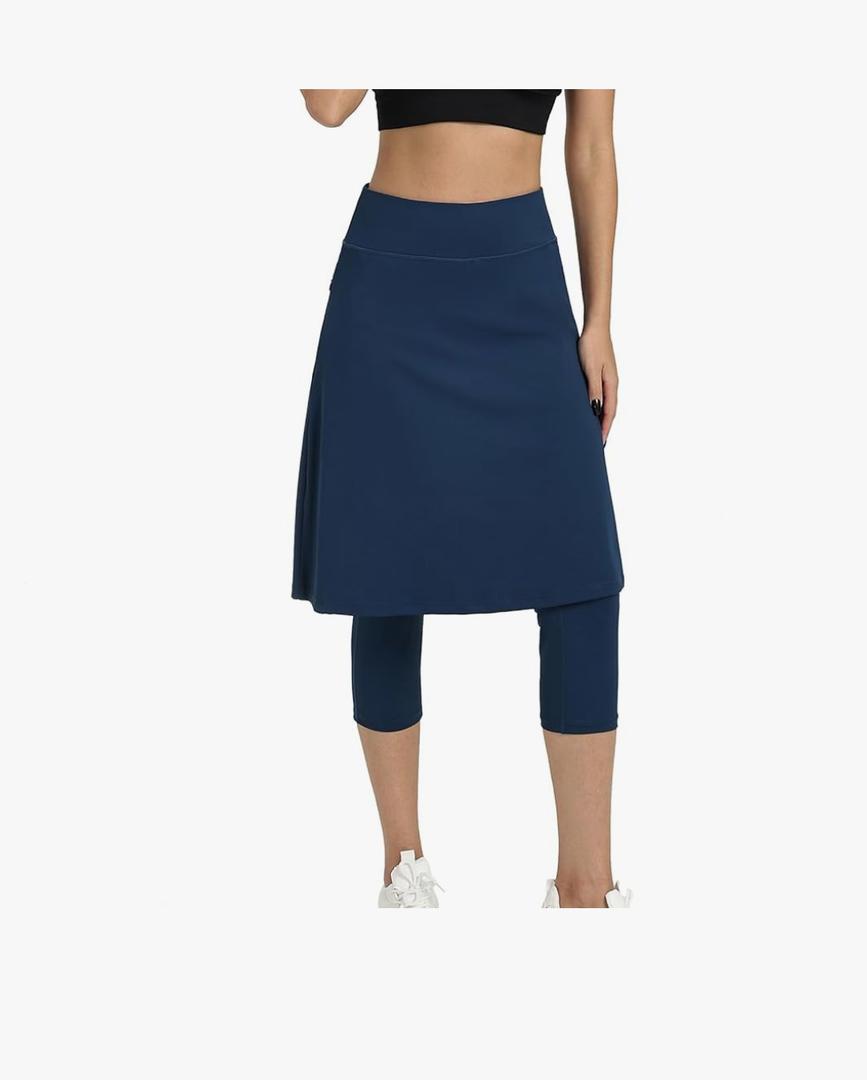 Women Athletic Knee Length Skirts with Leggings,Skorts Leggings&Skirted Capris Skorts for Women Yoga Pockets L