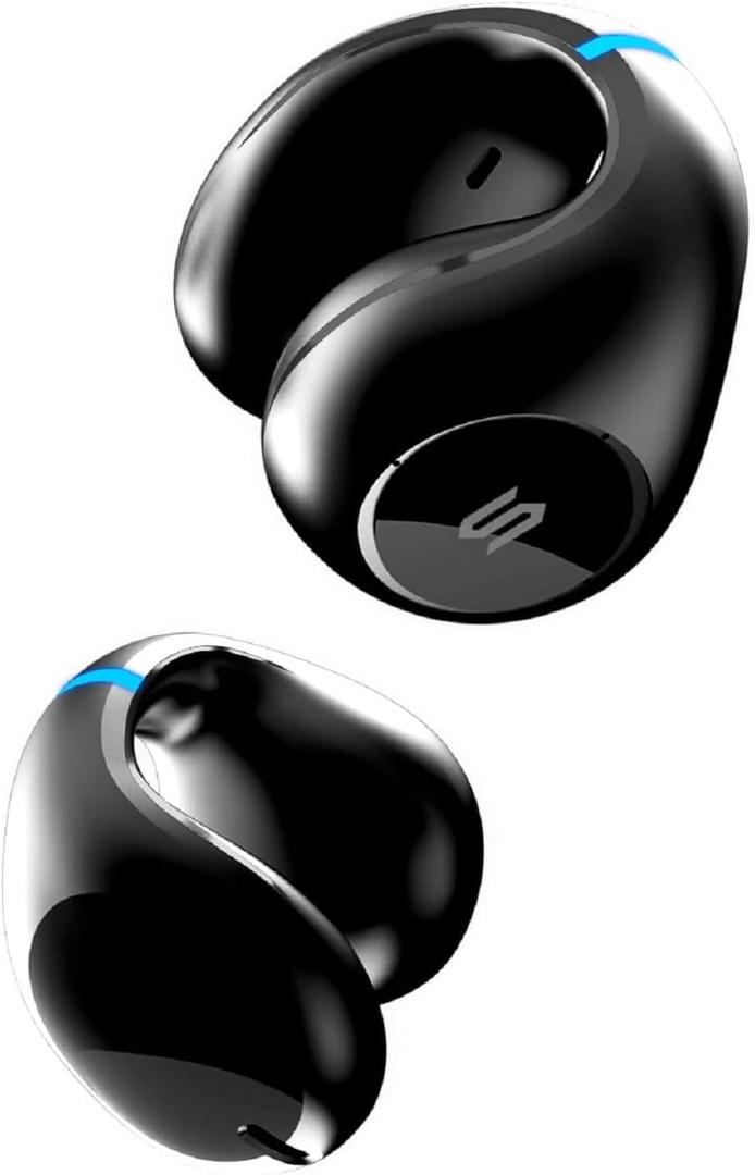 Soul OPENEAR S-Clip On Earphones with Air Conduction, Open-Ear Earbuds, Clip-On Headphones, Environmental Noise Cancelling, 36HPlay, Low Latency Entertainment Mode - for Active and Office Use (Black)