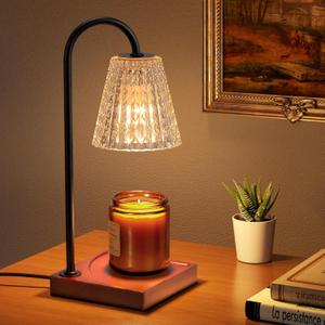 Hong-in Candle Warmer Lamp with Timer-Dimmable Candle Warmer, Birthday Gifts for Women,House Warming Gifts New Home Bedroom Decor,Wax Warmer for Scented Wax Jar Candles, Clear Crystal-Walnut