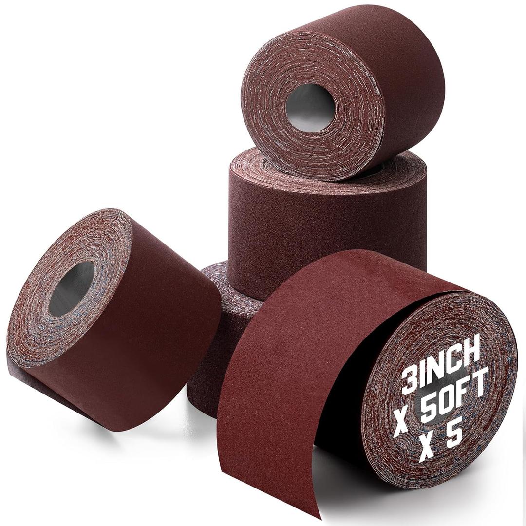 5 Rolls 3" Wide Emery Cloth Roll Abrasive Sandpaper Assortment Pack 80 150 240 320 400 Grits Sandpaper for Metal Wood Polishing(250 Feet, Each Roll 50 Feet)