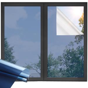 ADD.HERES One Way Window Privacy Film, Sun Blocking Anti UV Reflective Static Cling, Window Tint for Home and Office, No Glue Garage Solar Paper, Blue Silver, 35.43" x 78.7"