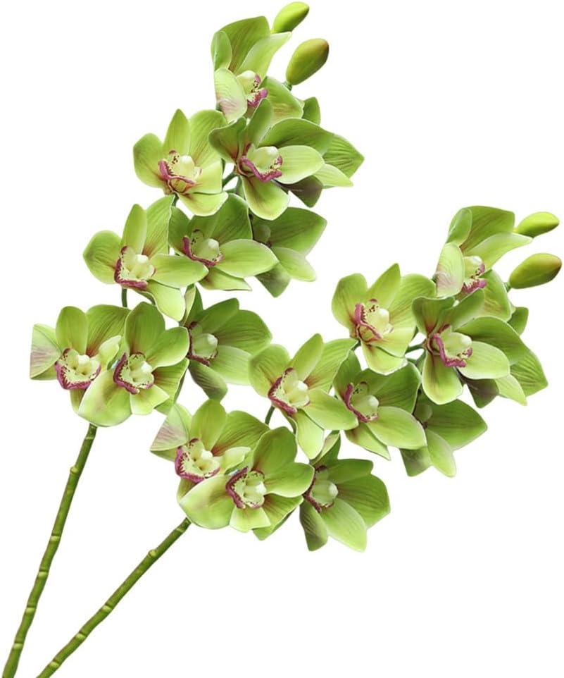 XZJMY 28.4" Artificial Phalaenopsis Flowers,Latex Phalaenopsis Branches,3D Faux Cymbidium Flowers 10 Large Petals Orchids for Home Dcor (2, Green)
