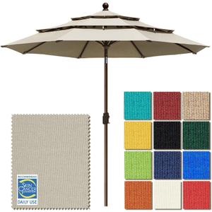 EliteShade USA 10-Year-Non-Fading 9ft 3-Tier Market Patio Umbrella, Commercial Grade Outdoor Table Umbrella with Crank Open, Windproof & UPF 50+ UV Protection, Heavy Duty Ventilation for Garden, Deck, Pool, Backyard, Beach & Bistro, Antique Beige