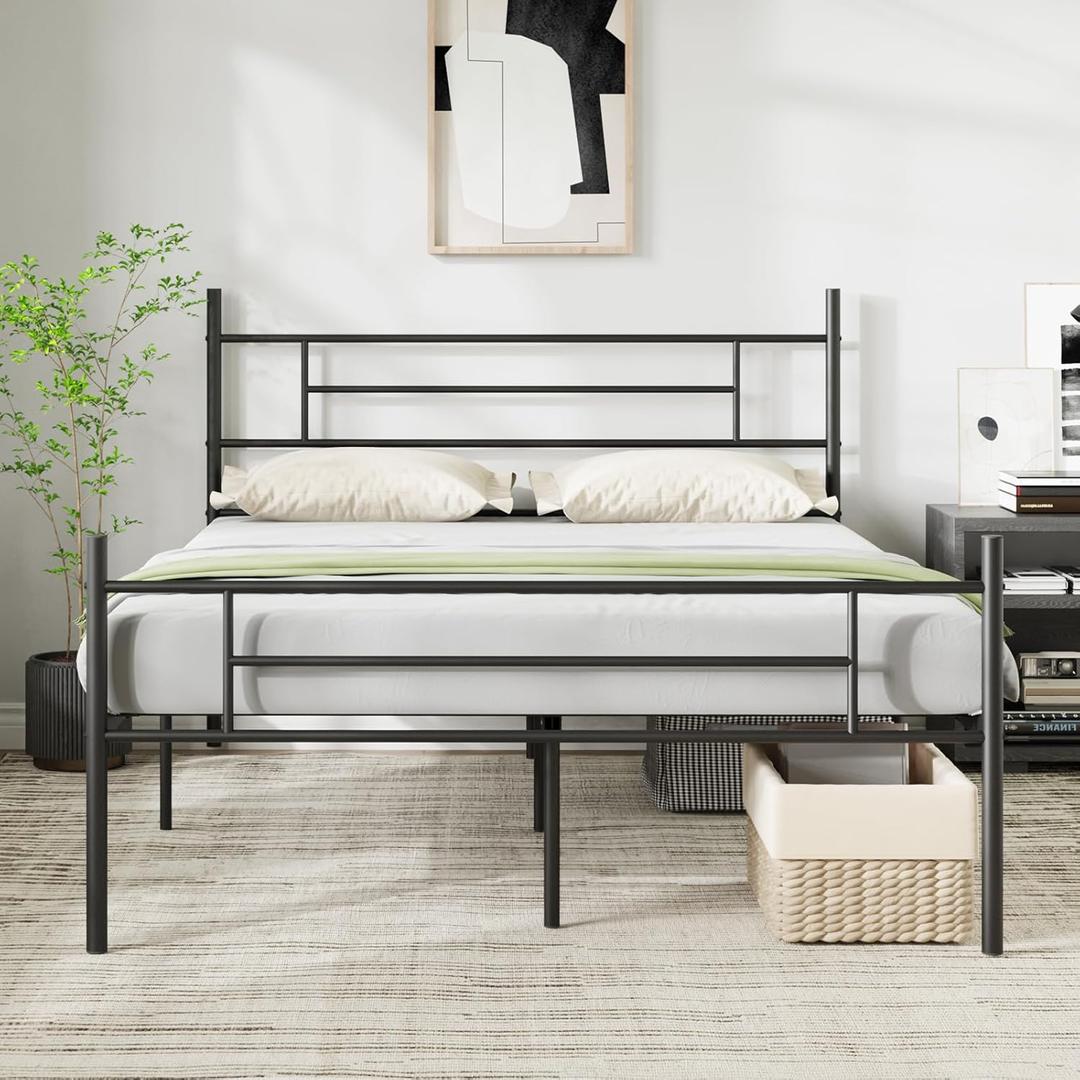 Novilla Metal Full Size Bed Frame with Headboard and Footboard, 14 Inch Platform Bed Frame with Storage No Box Spring Needed, Strong Metal Slats Support (Black)