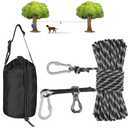 XiaZ Dog Camping Leash, 50ft Portable Overhead Trolley System for Dogs up to 200lbs, Dog Tie Out Cable, Camping, Parks, Outdoor Events,5 min Set-up,Black