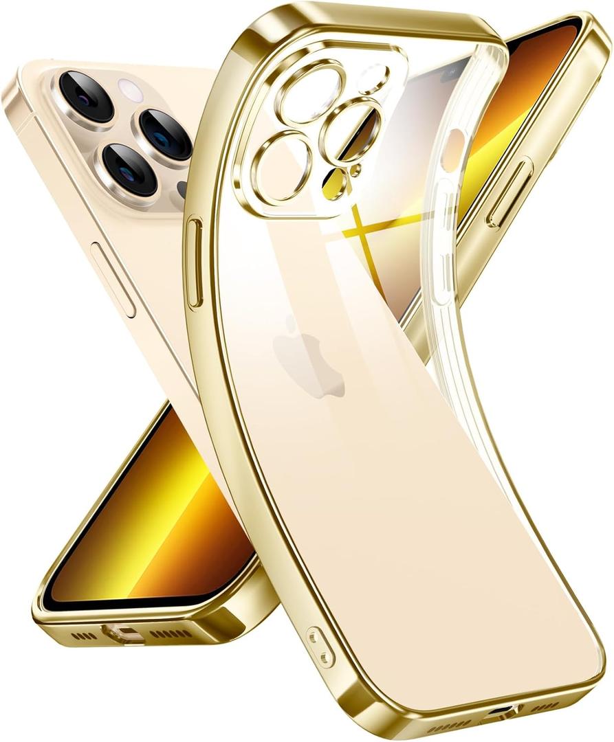 Supdeal Crystal Clear Case for iPhone 13 Pro Max, [Not Yellowing] [Military Grade Drop Tested] Shockproof Protective Phone Case Soft Silicone Slim Cover with Camera Protection, 6.7 inch, Gold