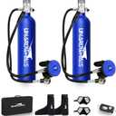 Scuba Tank with Extended Pressure Gauge, DOT/CE-EN250 Certification Lung Tank, 1L Diving Tank, 15-20 Minutes Underwater Exploration with Portable Mini Scuba Tank, 3000 Psi Max Pressure (D010C Blue)