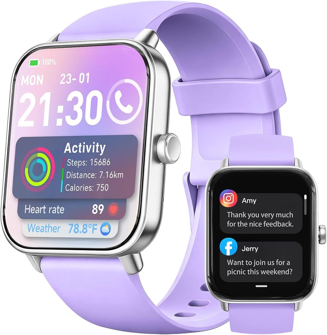 Smart Watch for Women,1.85 inch AMOLED Touchscreen for Android & iPhone Alexa Built-in Bluetooth Calls,Fitness Watch 110+ Sport Modes Heart Rate/Sp02/Sleep/Calories Monitor IP68 Waterproof
