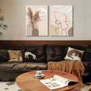 TJRRKYHY 2Pcs Modern Boho Abstract Canvas Wall Art Beige Minimalist Woman Line Art Decor Neutral Geometry Prints for Living Room Bedroom Bathroom Home Decor (16x24in canvas)