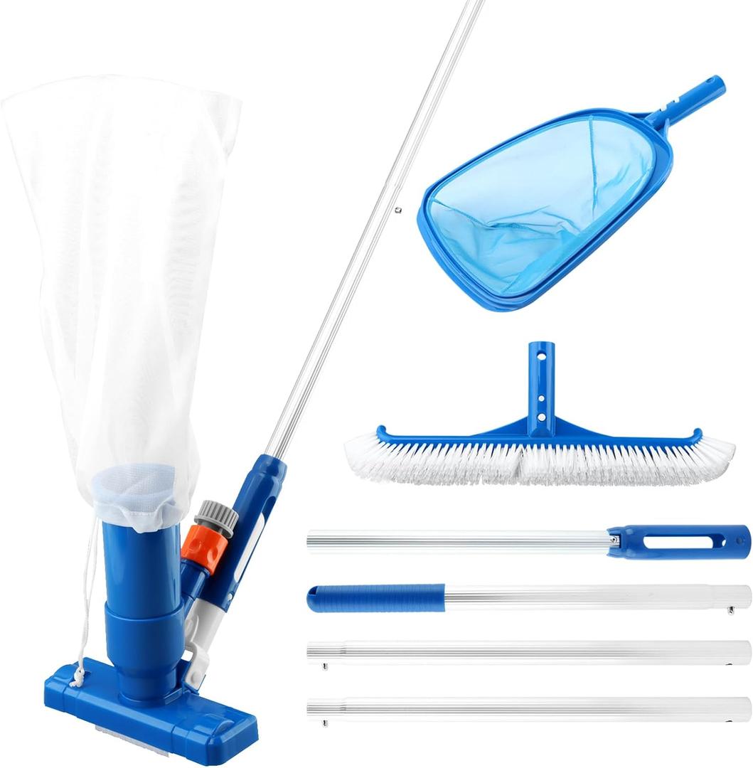 Pool Skimmer Net, Swimming Pool Cleaning Kit, Vacuum Cleaner Bottom Brush Mesh Leaf Bag Semi-deep Skimmer Net & Adjustable 47-61in Pole